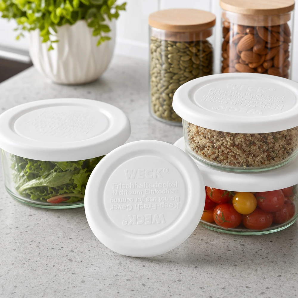 Couvercle fraîcheur WECK RR40 WECK Couvercle fraîcheur RR40 pour barquettes en verre de quinoa, tomates et salade - rangement polyvalent en cuisine