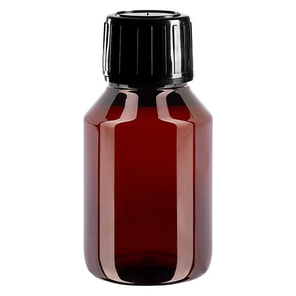 Bouteille PET 50ml avec bouchon noir à visser OV Bouteille PET 50ml avec bouchon noir à visser OV