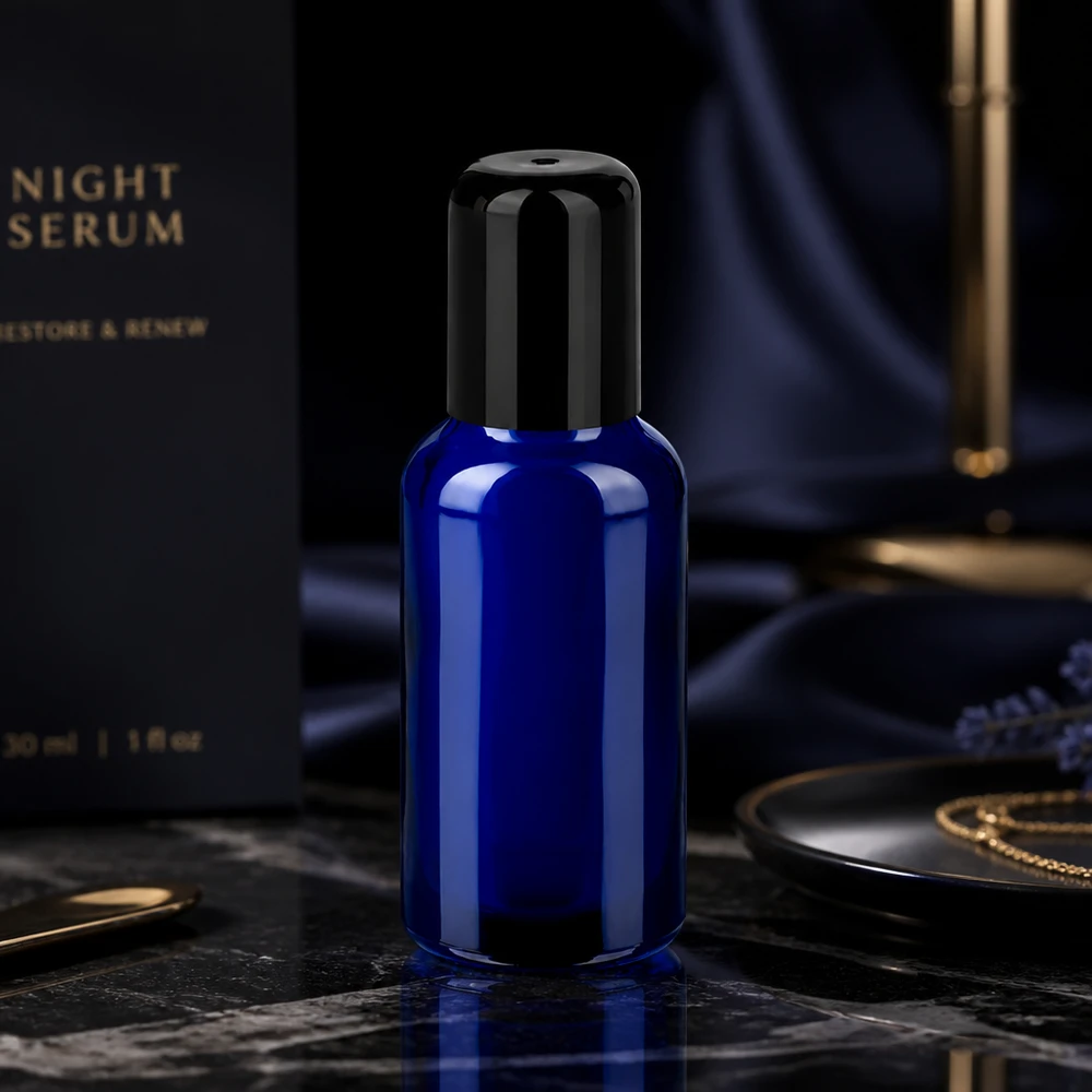 Flacon Roll-On 30ml noir STD BlueLine UT18/30 Flacon roll-on 30ml STD BlueLine UT18/30 avec surface mate pour la cosmétique professionnelle