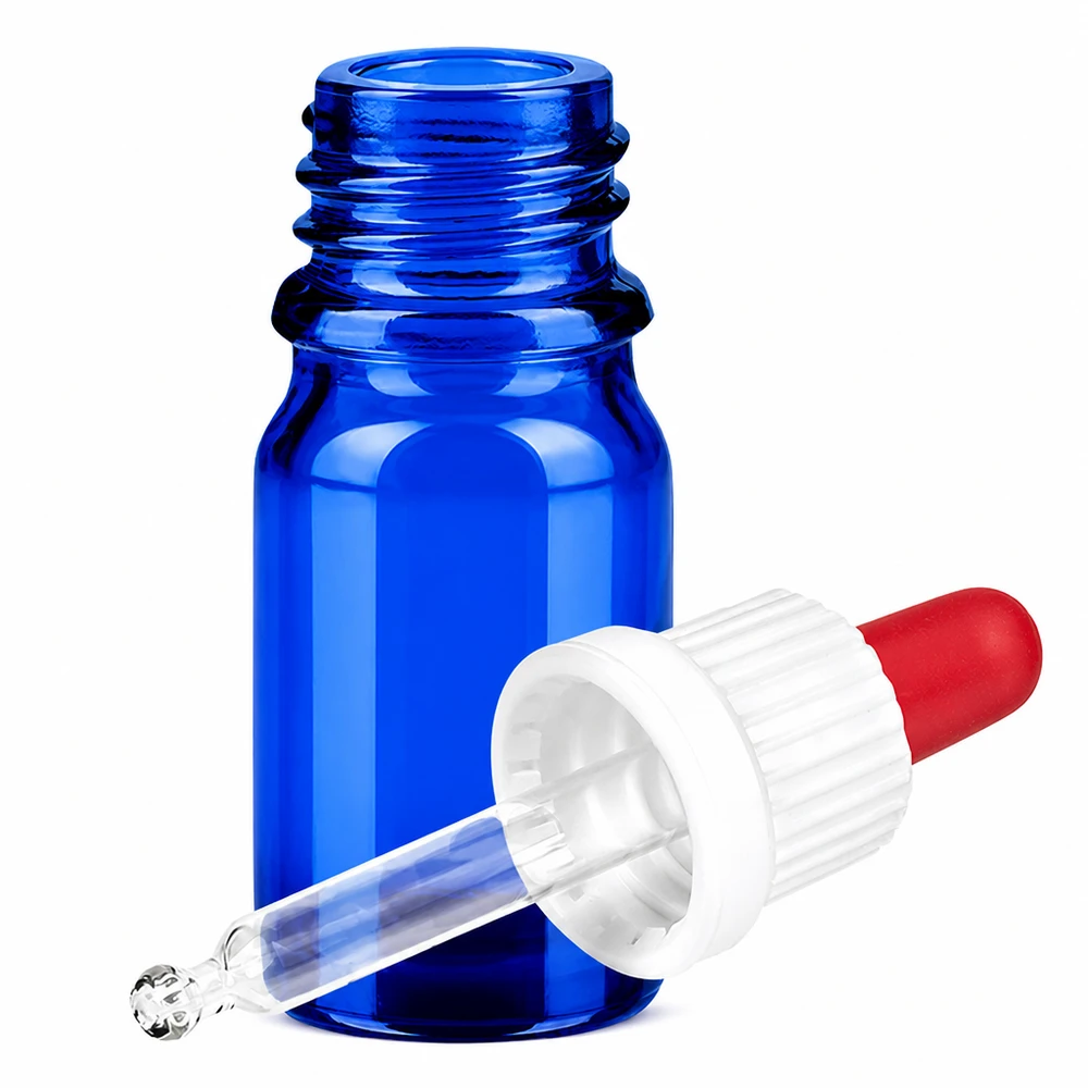 Flacon à pipette 5ml blanc/rouge OV BlueLine UT18/5 Flacon compte-gouttes compact de 5ml pour les applications aromathérapeutiques avec pipette hygiénique