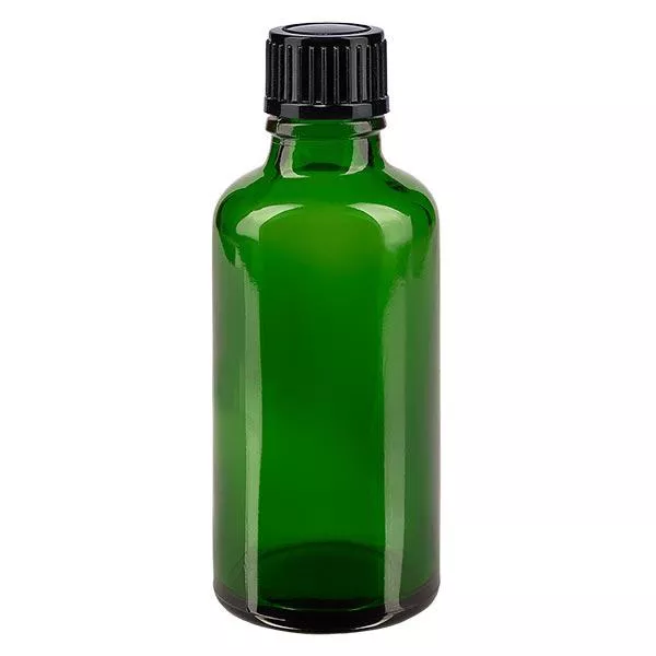 Flacon à pharmacie vert 50ml bouchon vissé noir standard