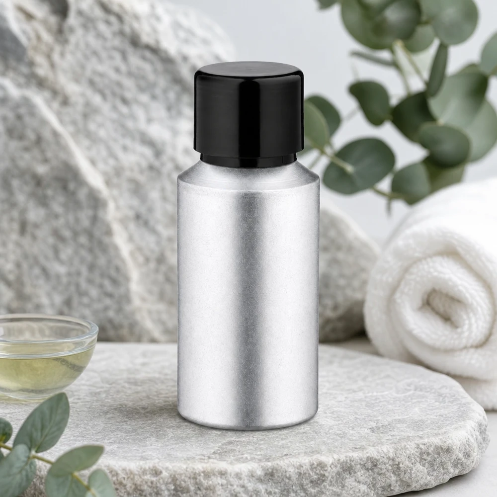 Bouteille en aluminium teinté 30 ml, avec bouchon à vis noir et joint conique Bouteille légère en aluminium décapé de 30 ml avec une forme ergonomique pour une utilisation facile
