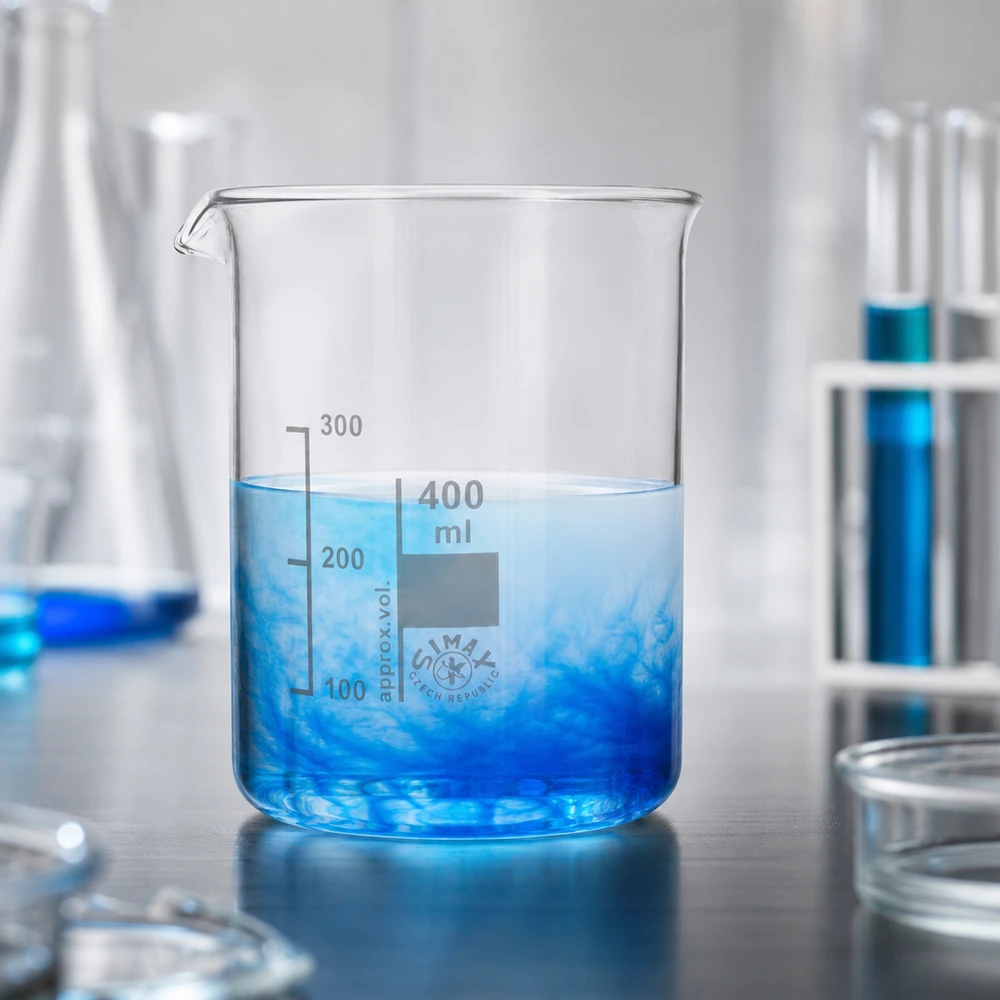 Gobelet transparent de 400 ml avec liquide bleu et graduation en millilitres bien visible