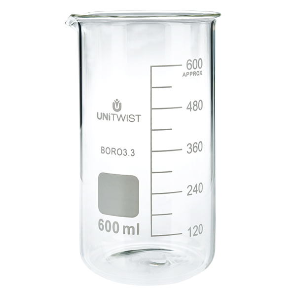 Bécher 600ml borosilicate, forme haute UNITWIST Bécher 600ml borosilicate, forme haute UNITWIST