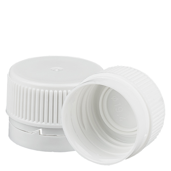 Capsule à vis blanche 28mm pour flacons norme euro + inviolabilité Capsule à vis blanche 28mm pour flacons norme euro + inviolabilité