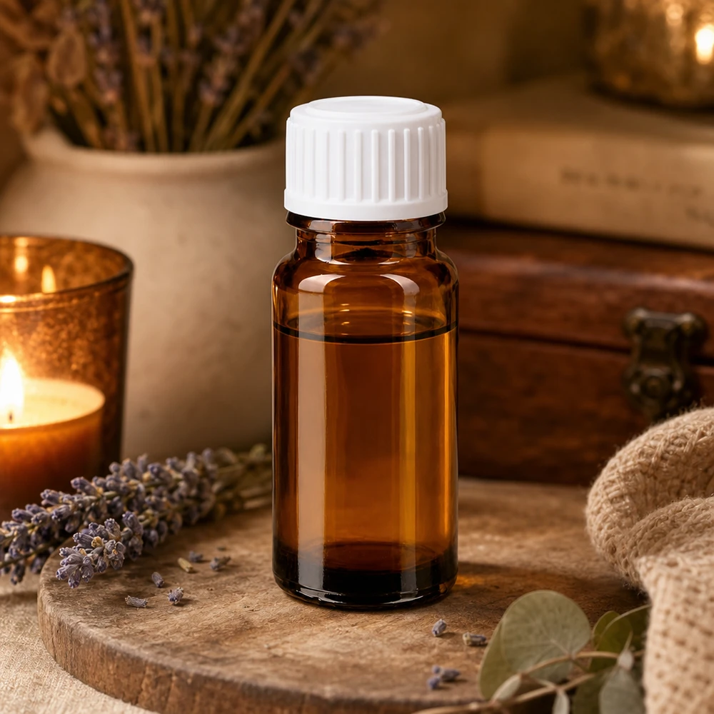 Flacon en verre ambré avec protection UV, 10 ml, bouchon à vis blanc, idéal pour les huiles essentielles