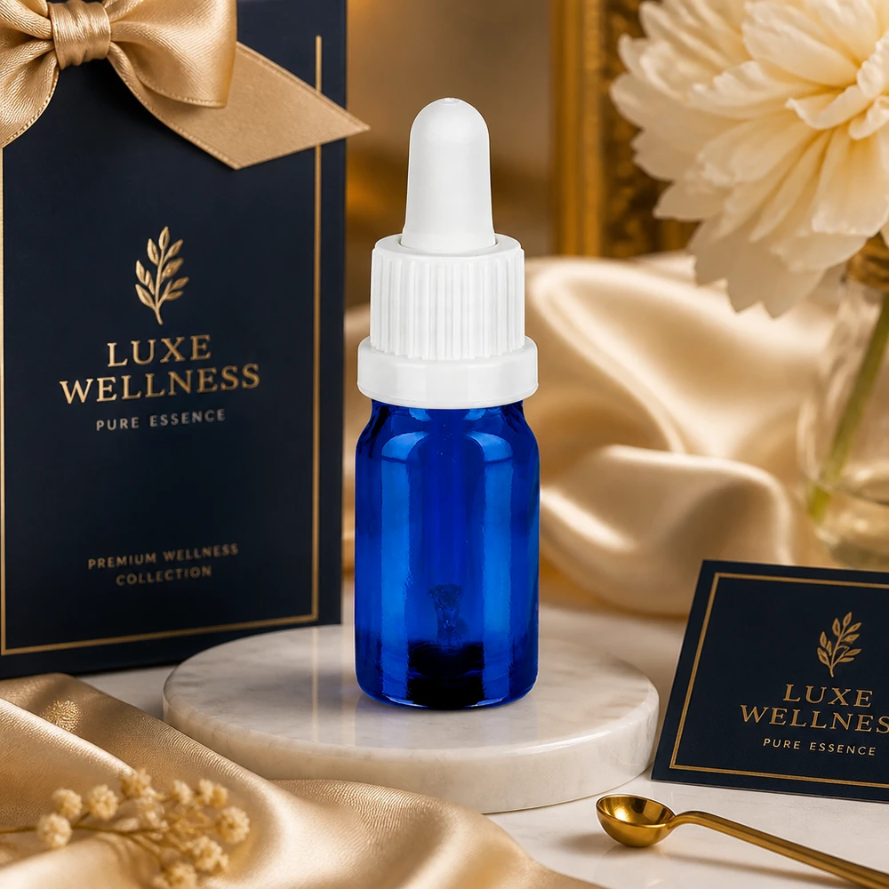 Flacon à pipette 5ml blanc OV BlueLine UT18/5 Bouteille à pipette en verre bleu de 5ml avec fermeture de sécurité pour les enfants pour une conservation sûre des essences