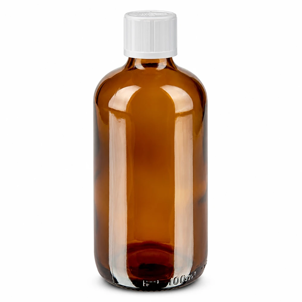 Flacon à pharmacie brun 100ml bouchon compte-gouttes blanc sécurité enfant std Flacon compte-gouttes en verre brun de 100 ml avec bouchon KiSi blanc, ouverture de 1,2 mm, STD ApoGlas