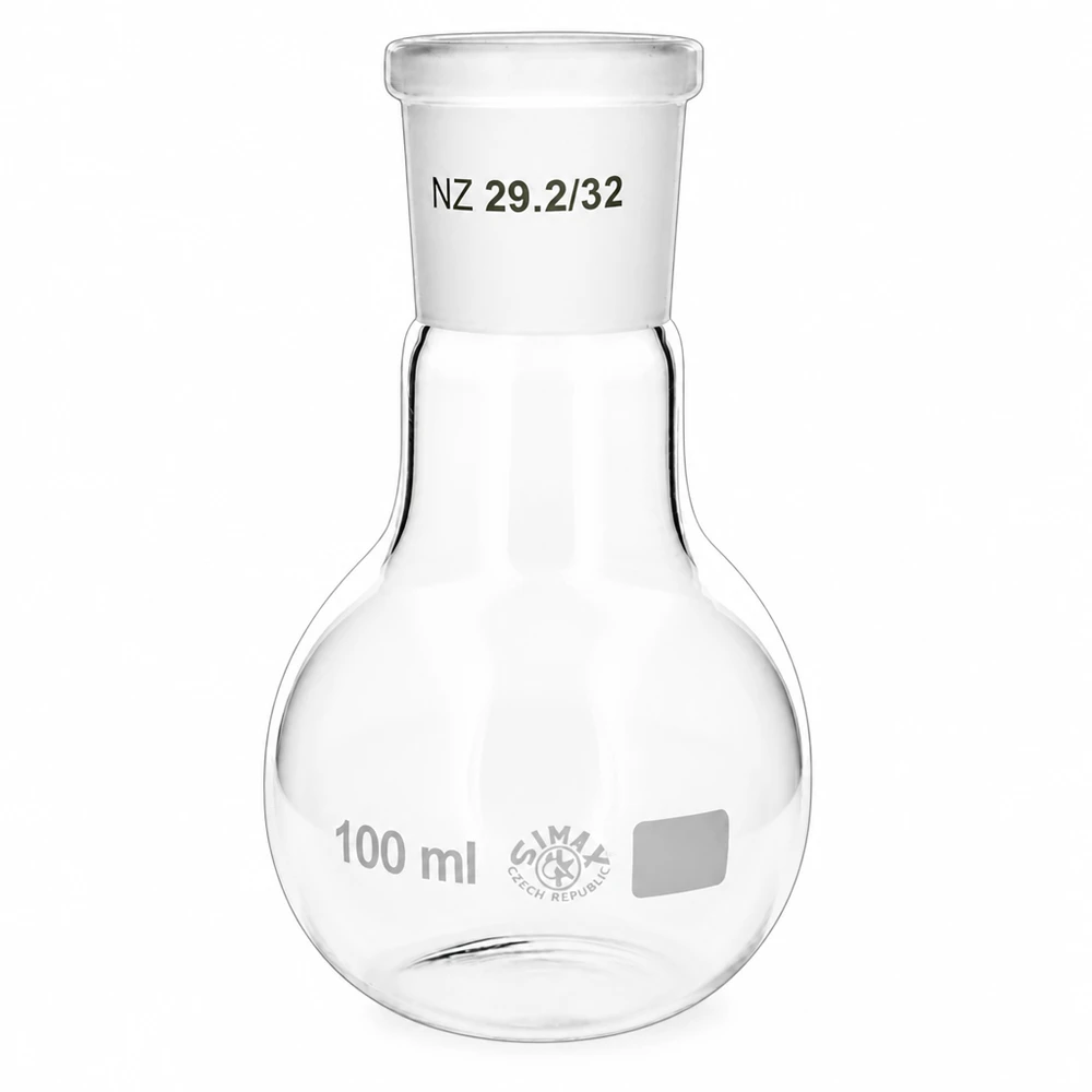 Ballon à fond plat 100 ml à col large, en verre borosilicate avec rodage normalisé 29/32 Ballon de distillation 100ml volume - équipement de laboratoire de haute qualité pour les procédures analytiques