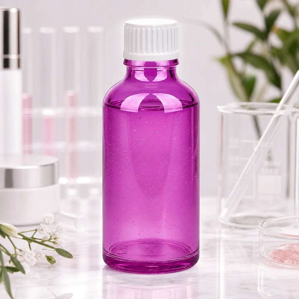 Flacon compte-gouttes 50ml 0.9mm blanc standard PurpleLine. UT18/50 Flacon compte-gouttes de 50 ml violet transparent avec bouchon blanc à l'épreuve des enfants pour une conservation en toute sécurité