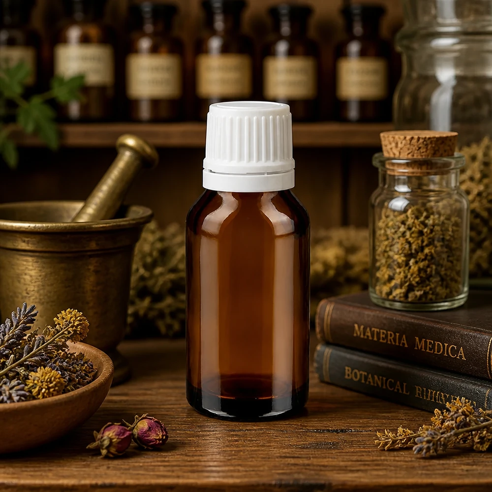 Flacon en verre brun 15ml avec bouchon à vis blanc VR Petit flacon compte-gouttes en verre brun de 15 ml avec bouchon d'origine, destiné aux ouvrages de Materia Medica et aux plantes médicinales