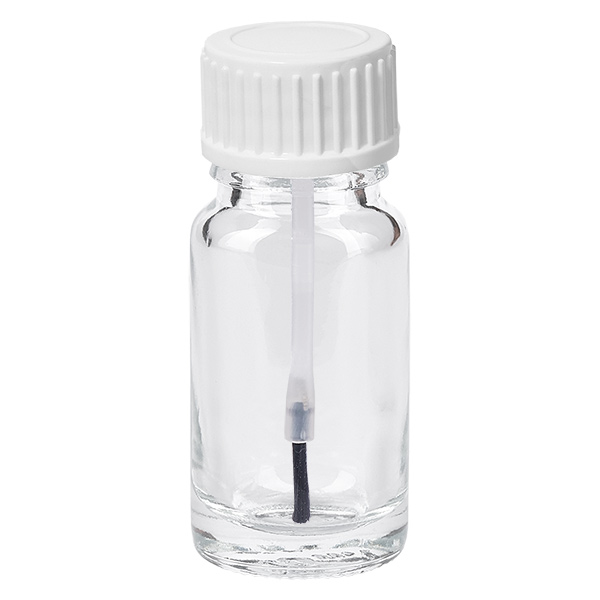 10ml flacon pinceau blanc STD ClearLine UT18/10 Flacon en verre transparent de 10 ml avec bouchon à vis blanc et pinceau intégré ClearLine