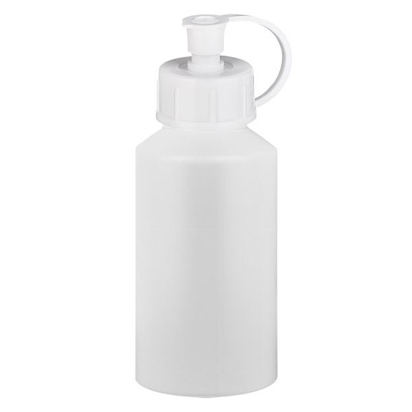 Flacon à usage pharmaceutique HDPE 50ml blanc avec bouchon pissette blanc