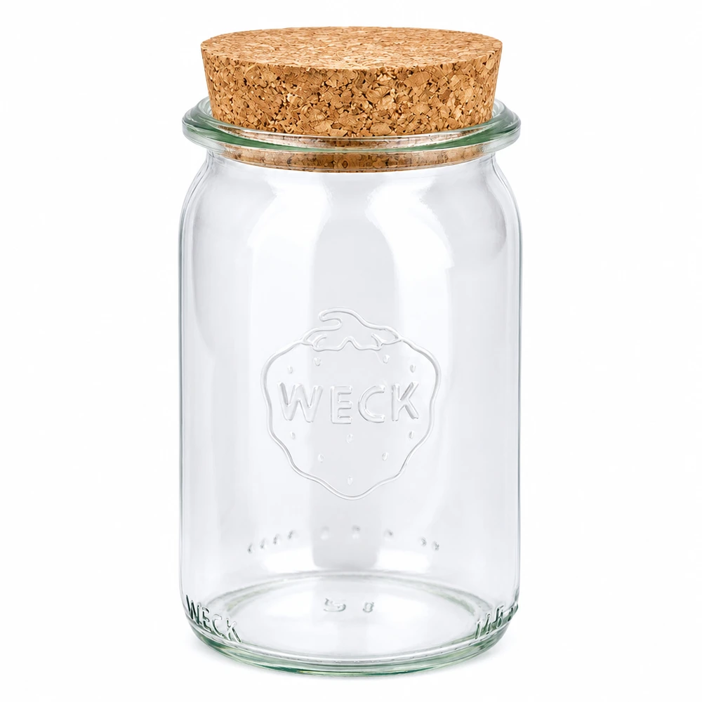 WECK Pot cylindrique 145ml RR40 avec couvercle en liège naturel Pot à provisions transparent Pot à conserves