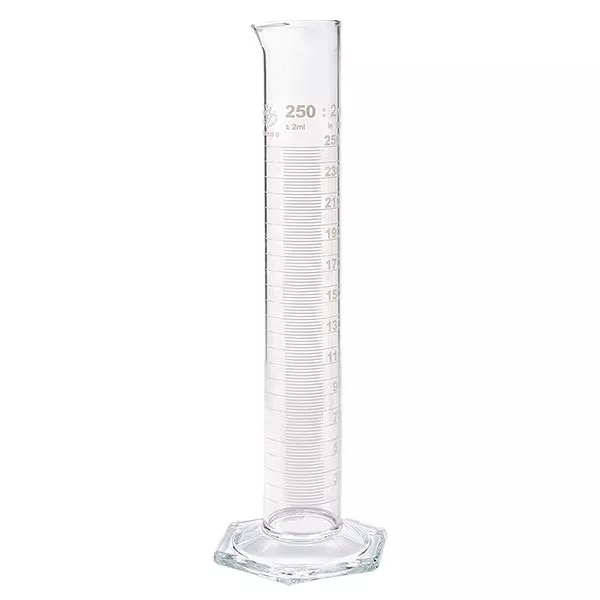 Éprouvette graduée 250 ml, forme haute et graduations blanches, ISO 4788 Éprouvette graduée 250 ml, forme haute et graduations blanches, ISO 4788