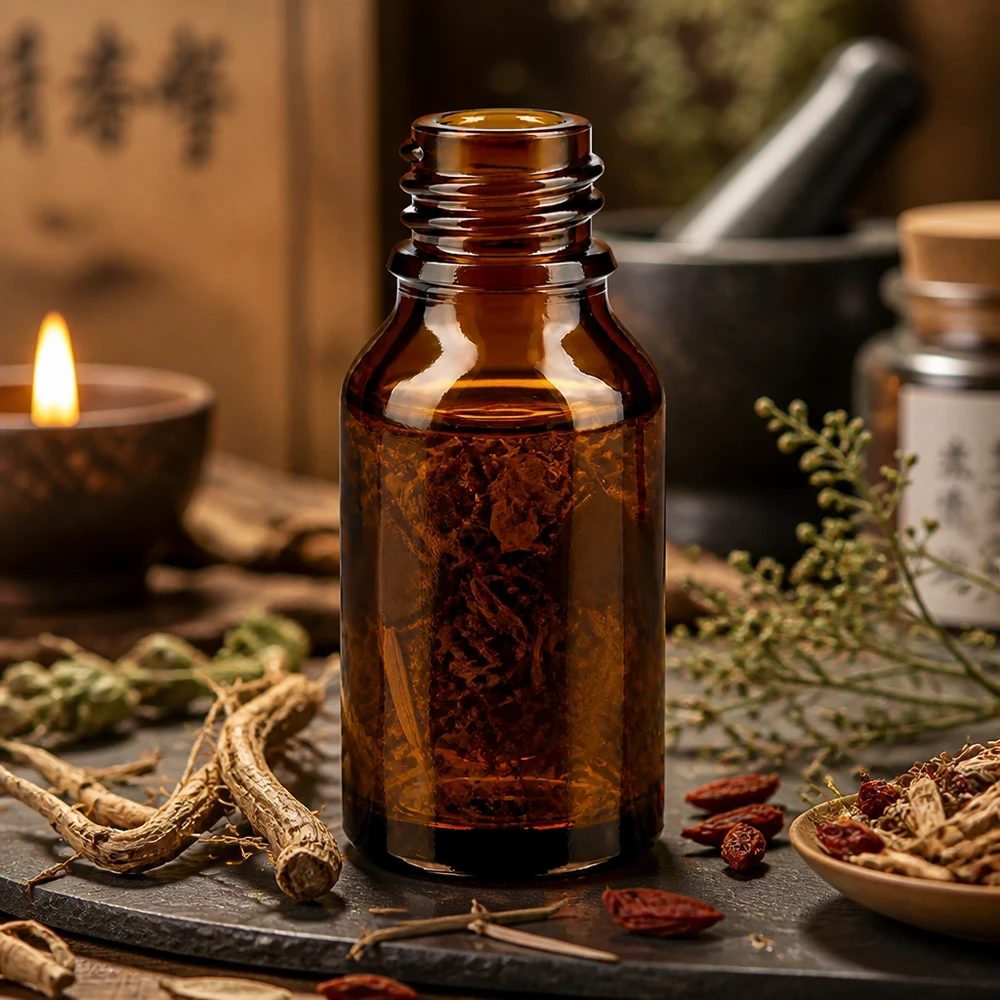 Flacon compte-gouttes pour pharmacie 30 ml DIN18 - verre brun Bouteille de pharmacie brune 30ml forme haute ApoGlas avec teinture d'herbes racines épices médecine traditionnelle ambiance