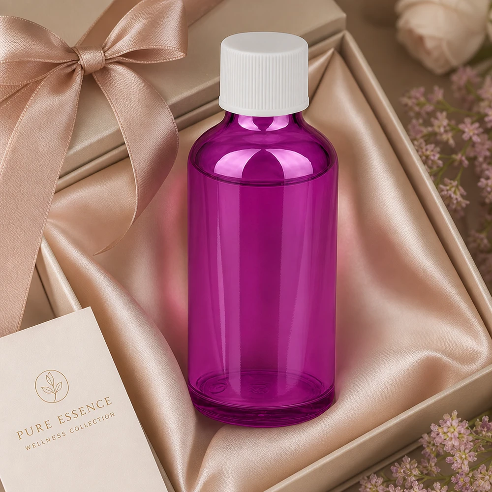 Flacon 50ml bouchon à vis 11mm blanc standard PurpleLine UT18/50 Bouteille Premium de 50 ml en verre teinté avec une protection optimale contre la lumière pour les ingrédients actifs