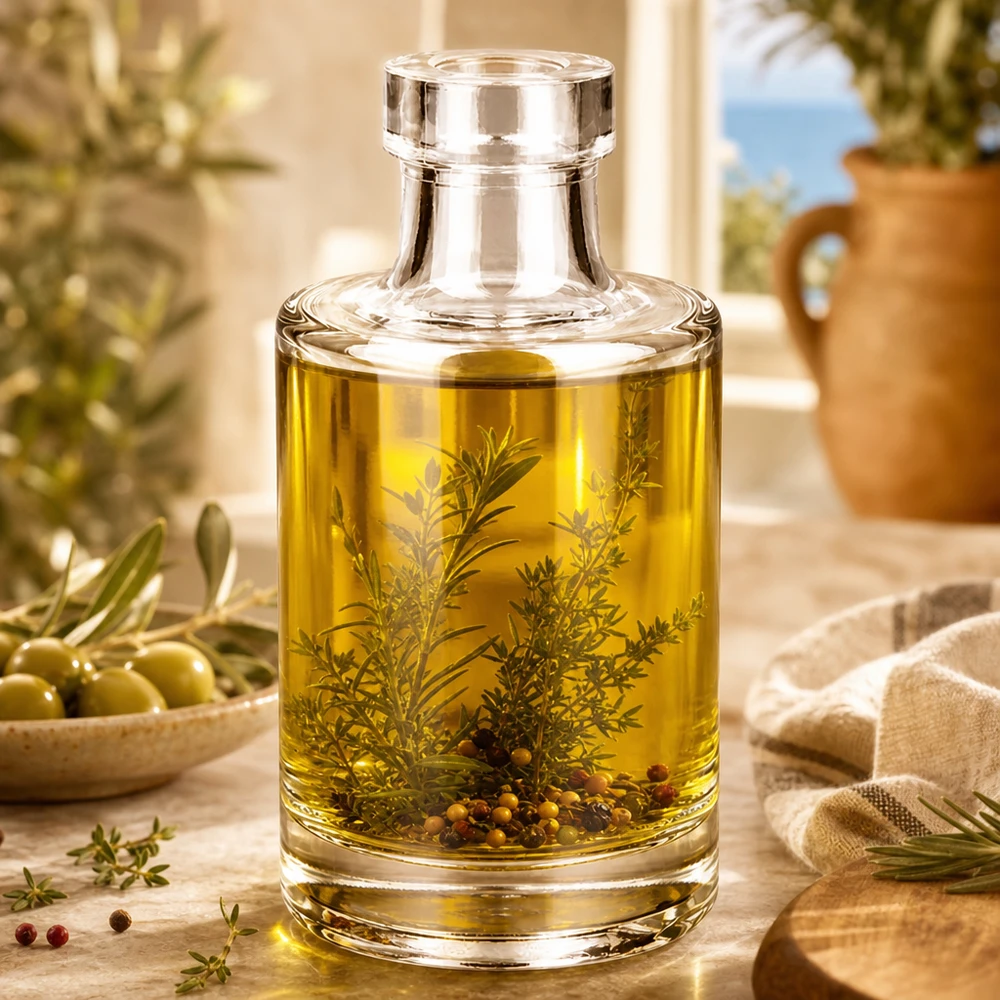 Bouteille en verre 100 ml « Marie » sans bouchon UNiTWIST® Bouteille en verre Marie de 100 ml remplie d'huile aux herbes et d'épices comme exemple d'utilisation pour la cuisine et la décoration