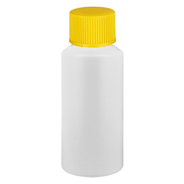 Flacon de pharmacie HDPE 30ml blanc avec bouchon vissable jaune