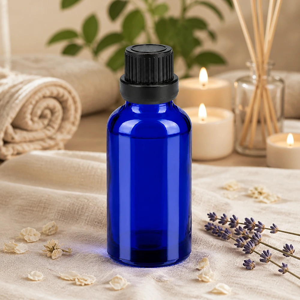 Flacon 30ml 11mm SV noir OV BlueLine UT18/30 Bouteille de pharmacie de 30 ml en verre robuste avec bouchon noir à l'épreuve des enfants