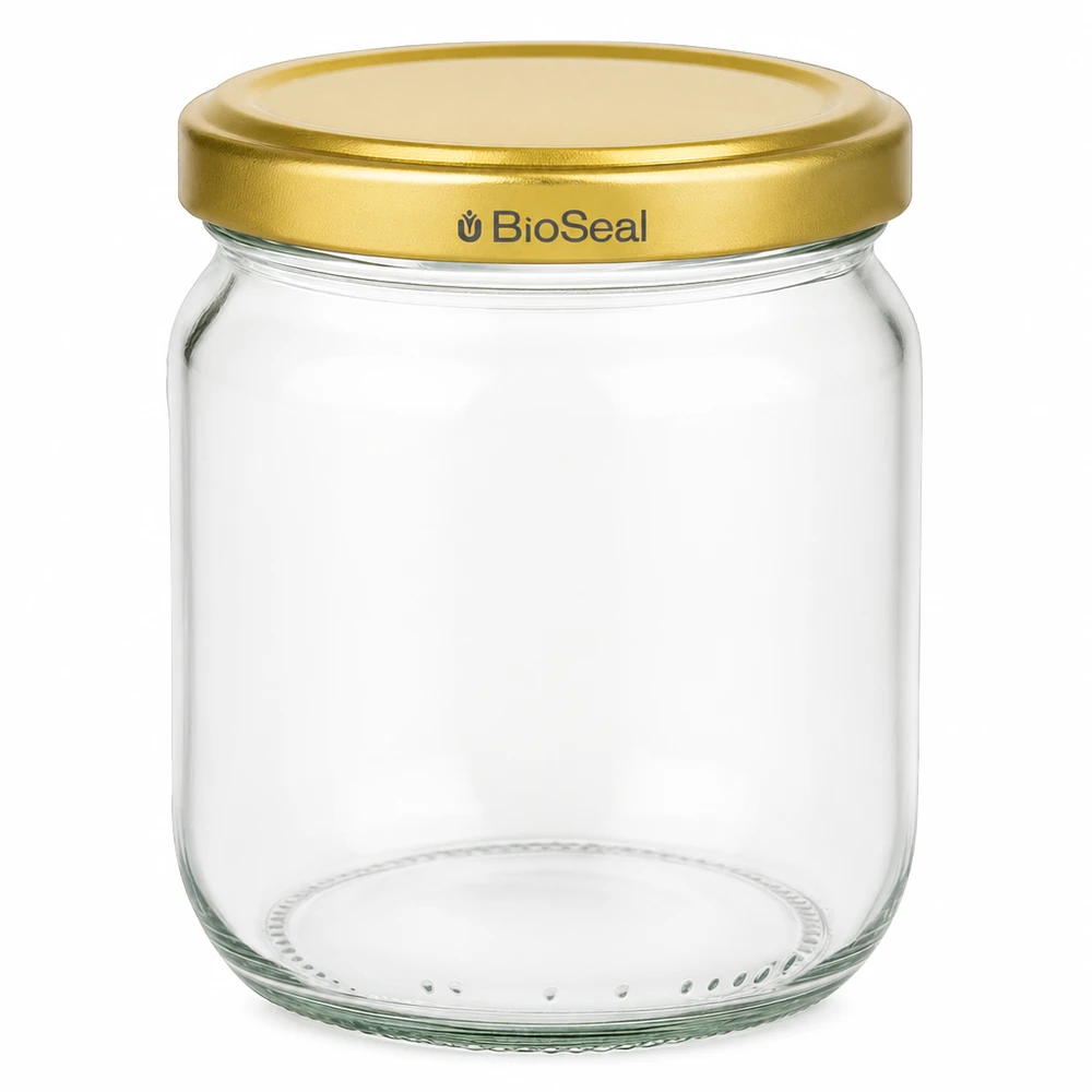 Pot à miel 500 g avec couvercle doré BioSeal UNiTWIST Pot de miel vide de 500g avec couvercle à visser BioSeal doré pour le miel et la confiture