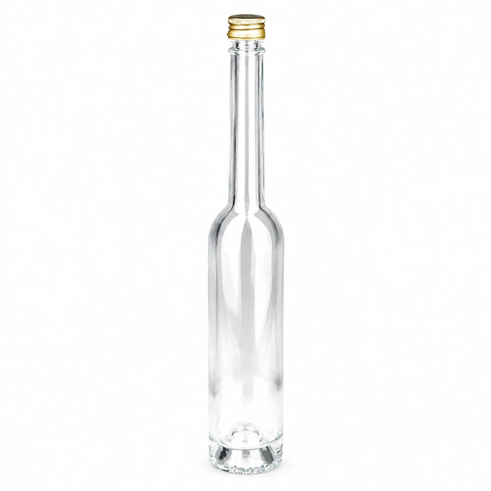 Bouteille en verre Toni de 100 ml avec bouchon à vis doré UNiTWIST - verre clair, forme élancée, idéal pour les spiritueux