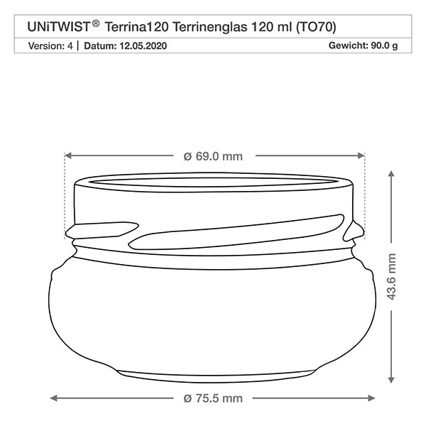 120ml Verre terrine sans couvercle (TO70) UNiTWIST