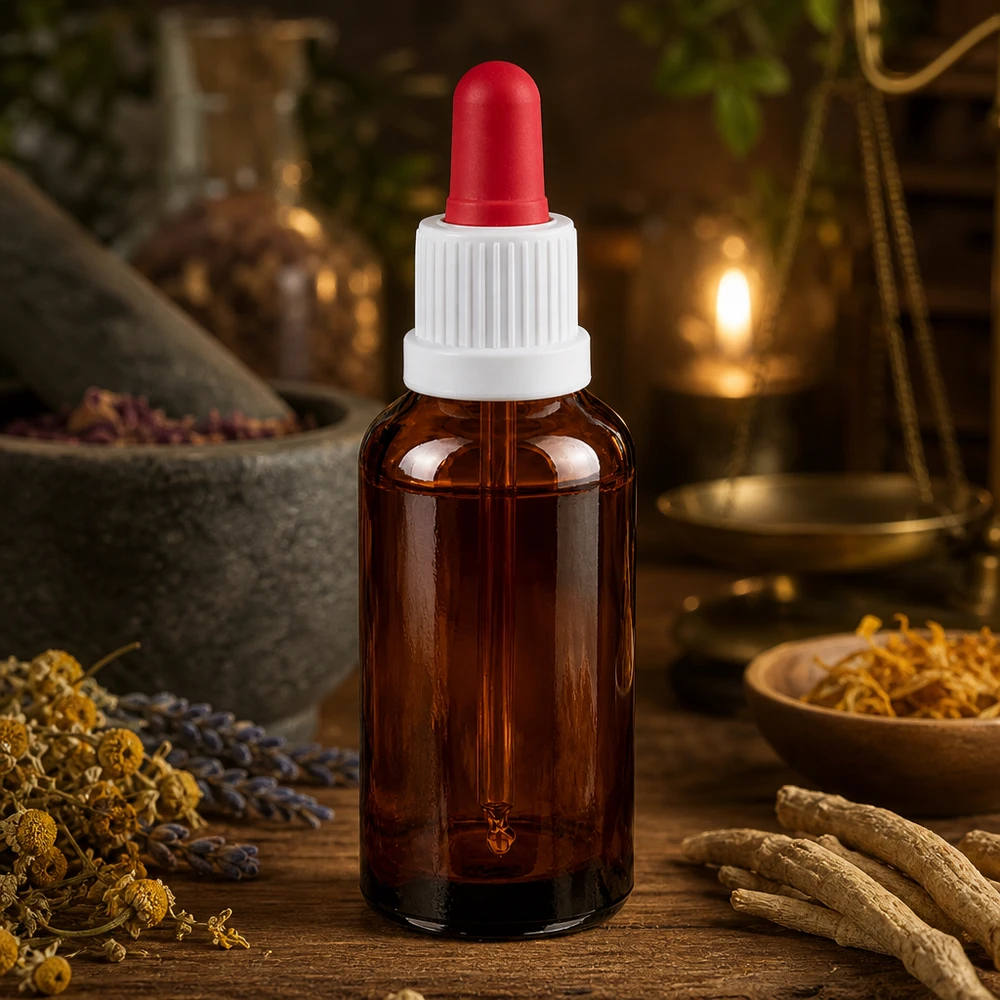 Bouteille pipette 30ml blanc/rouge OV BrownLine UT18/30 Bouteille en verre brun de 30 ml avec fermeture de sécurité pour les enfants et pipette anti-gouttes pour les compléments alimentaires