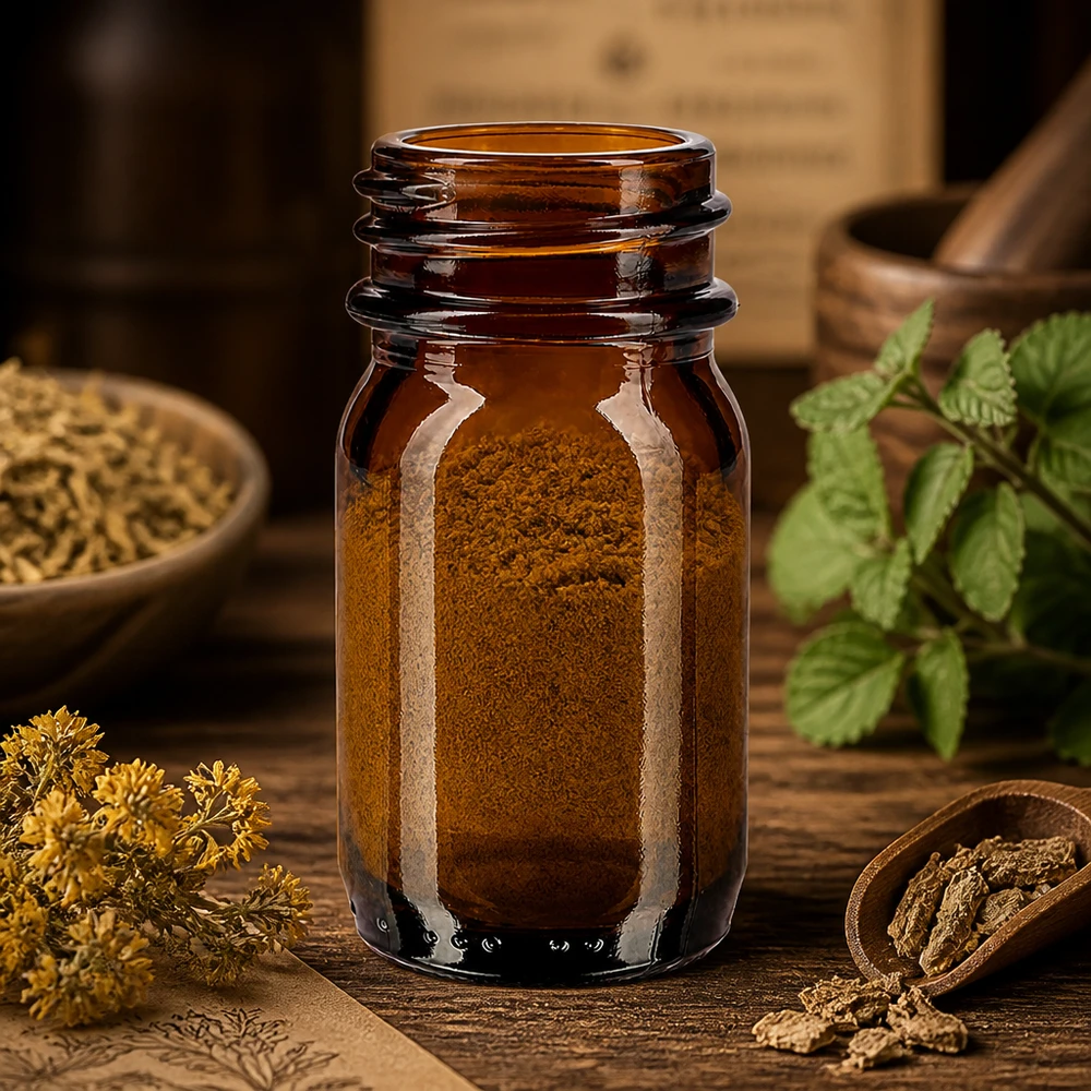 Petit flacon à col large de 30 ml en verre brun de haute qualité pour poudres et granulés