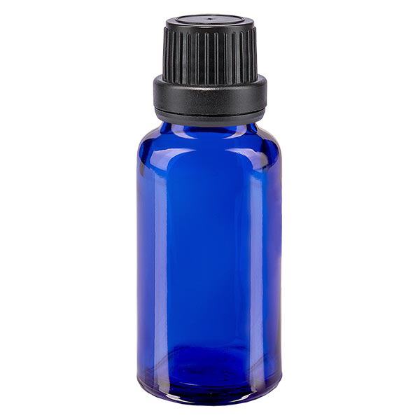 Flacon à pharmacie bleu 20ml bouchon à vis noir joint d'inviolabilité