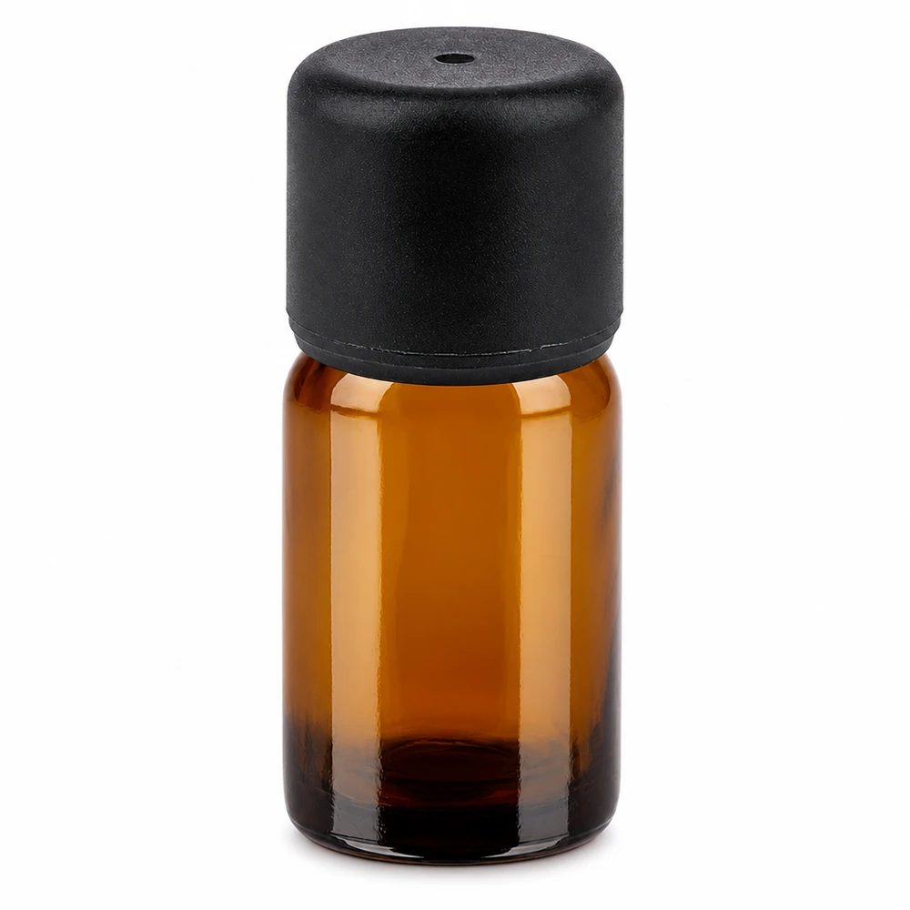 Flacon de 5ml 6mm SV noir STD BrownLine UT18/5 Flacon en verre brun de 5ml avec bouchon noir pour huiles essentielles et cosmétiques