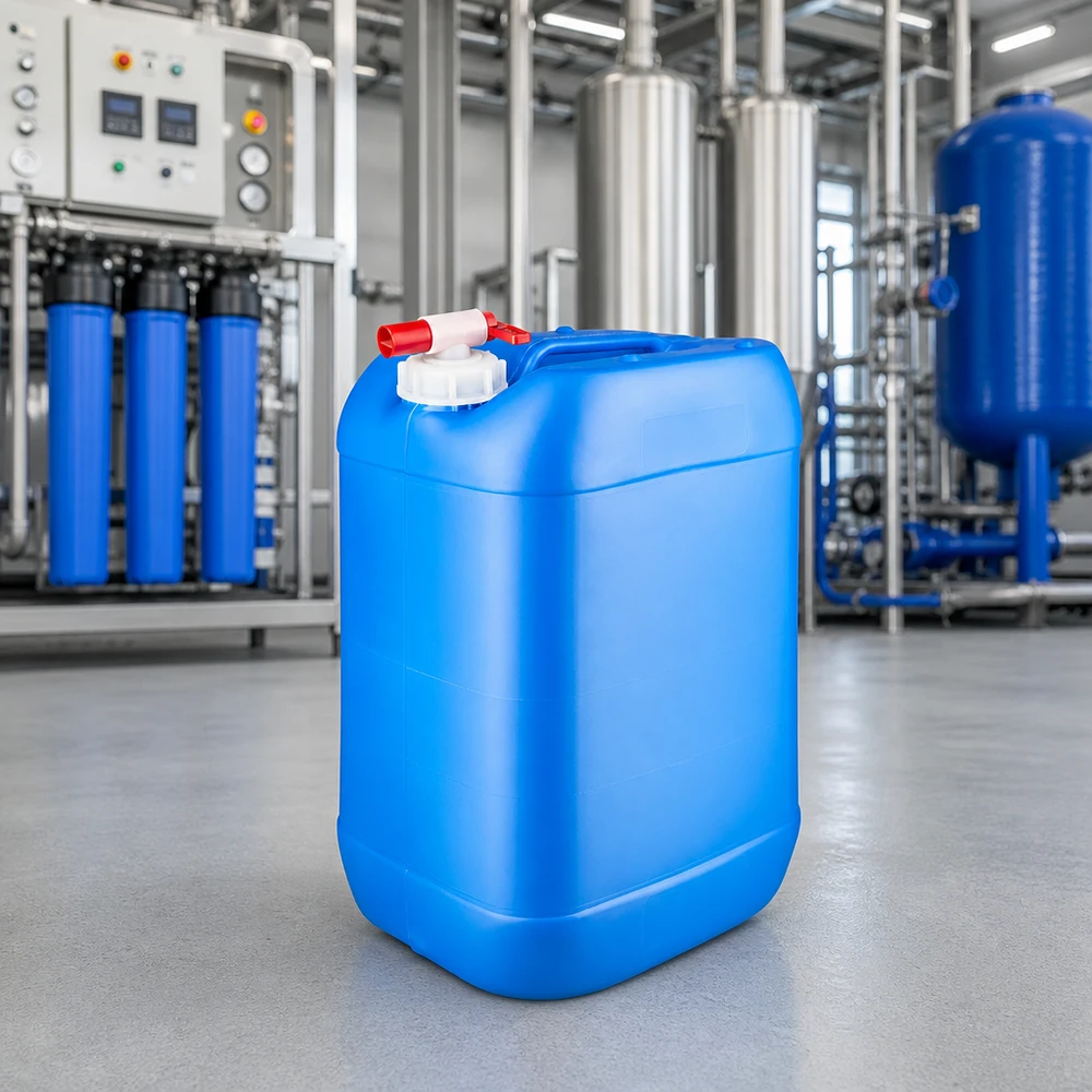 Bidon de 25 litres avec bouchon à vis et robinet de prélèvement pour l'alimentation en eau industrielle