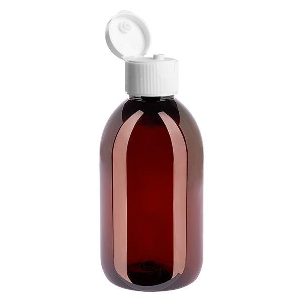 Bouteille PET 250ml avec bouchon blanc à charnière Bouteille PET 250ml avec bouchon blanc à charnière