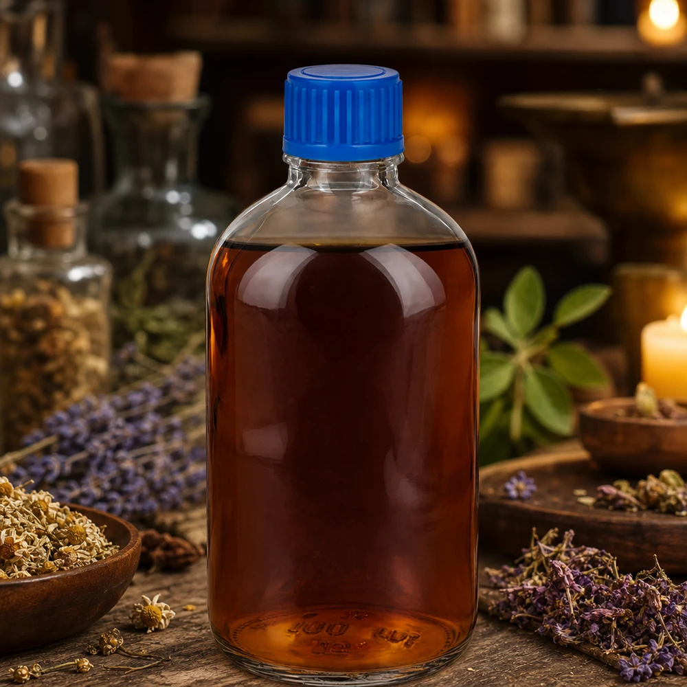 Flacon de 100ml 11mm SV bleu STD ClearLine UT18/100 Petite bouteille en verre transparent de 100 ml avec bouchon bleu pour extraits de plantes et teintures ClearLine UT18