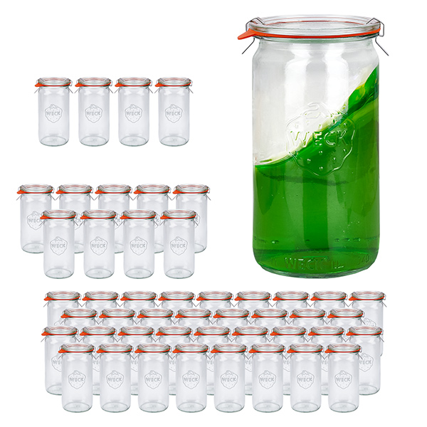 Set de 48 bocaux Weck 340ml verres cylindriques avec 48 couvercles en verre Set de 48 bocaux Weck 340ml verres cylindriques avec 48 couvercles en verre