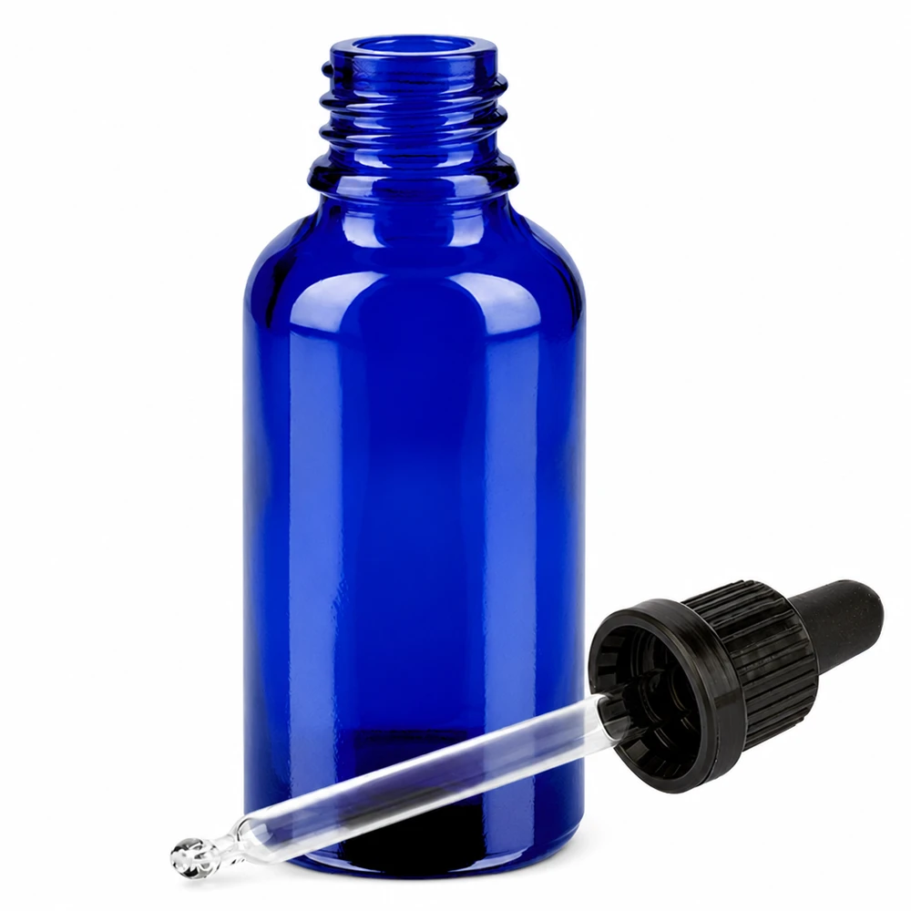 Flacon à pipette 30ml noir OV BlueLine UT18/30 Flacon doseur professionnel de 30 ml en verre bleu avec pipette compte-gouttes OV BlueLine