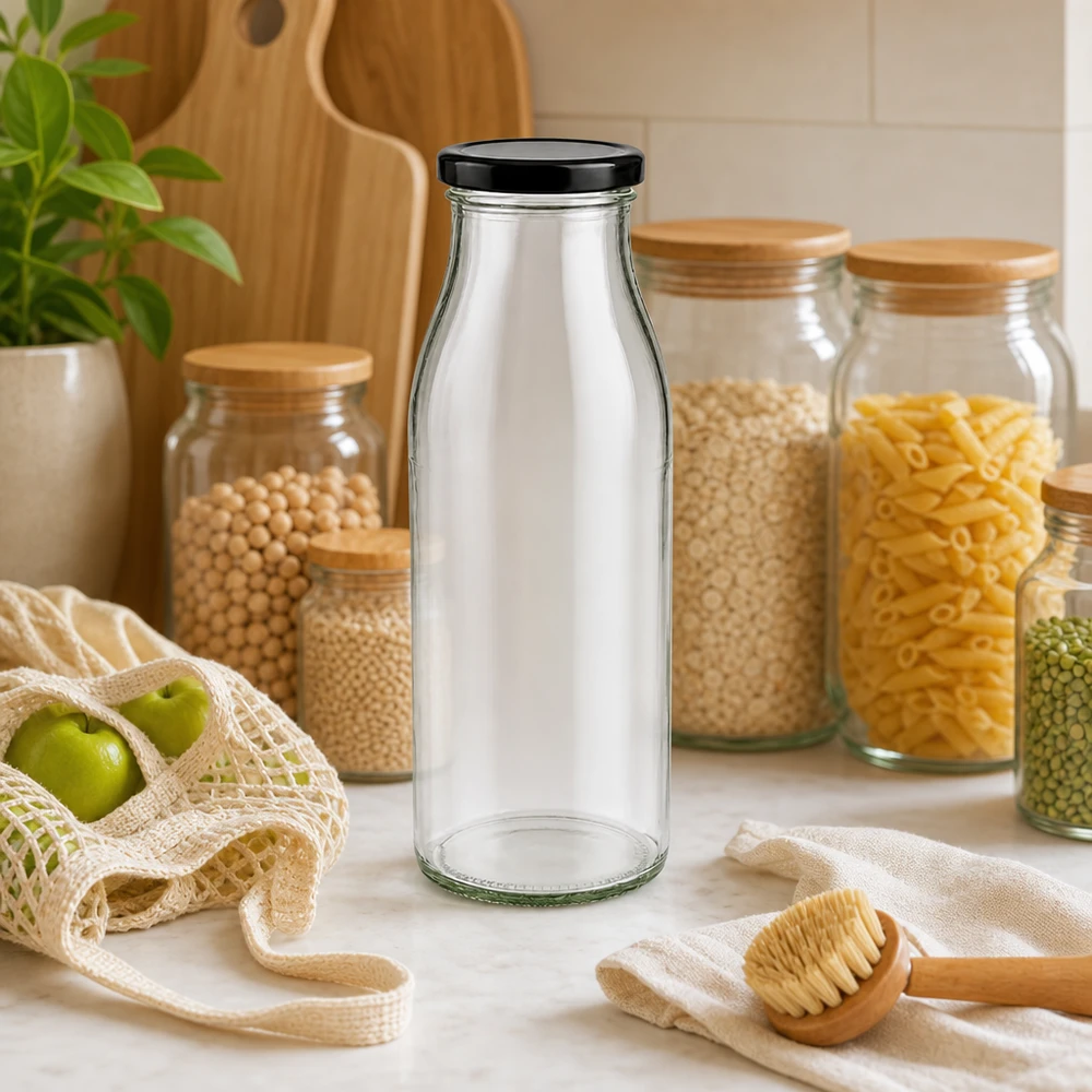 500ml Bouteille avec couvercle BasicSeal noir UNiTWIST Bouteille en verre de 500ml avec couvercle noir dans la cuisine Zero-Waste avec des bocaux à provisions et des matériaux durables