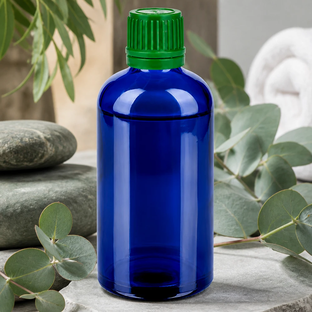 Flacon 100ml 11mm SV vert OV BlueLine UT18/100 Bouteille en verre bleu polyvalente 100ml idéale pour les parfums cosmétiques et les produits naturels faits maison