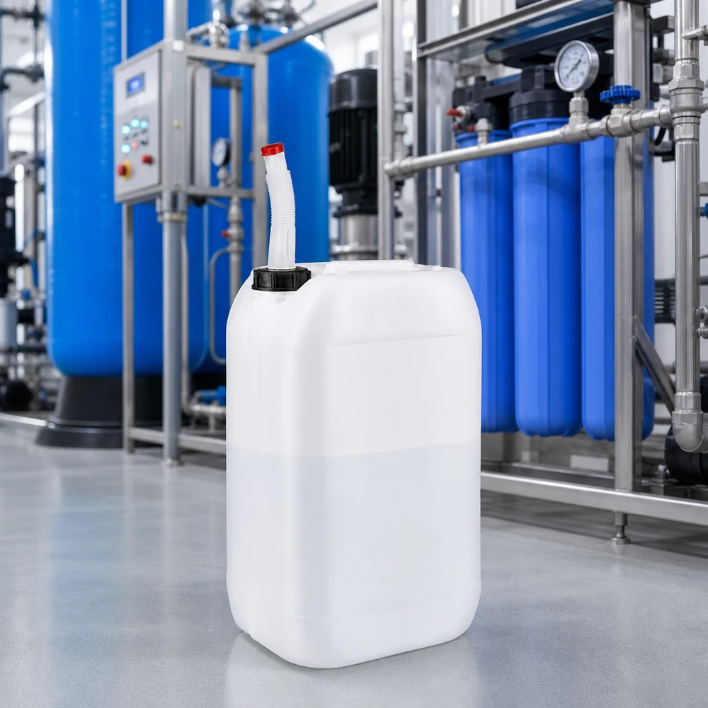 Bidon empilable de 15 litres avec bec verseur pivotant et bouchon de sécurité