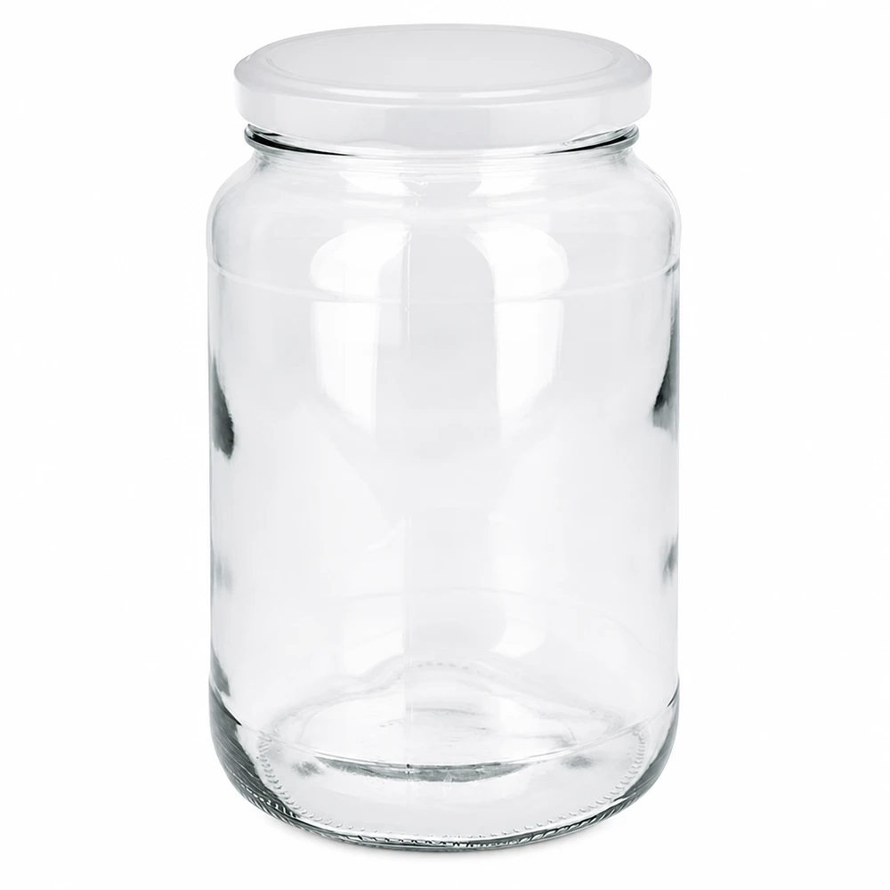 1700ml Verre rond avec couvercle BasicSeal blanc UNiTWIST 1700ml bocal rond avec couvercle blanc BasicSeal certifié UN bocal à conserves transparent vide