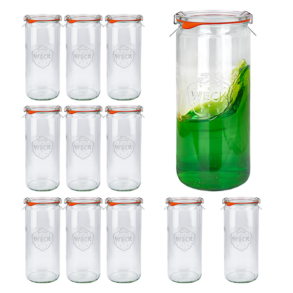 Set de 12 bocaux Weck 1040ml verre cylindrique avec 12 couvercles en verrea
