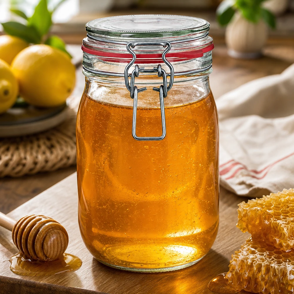 Bocal de conservation de 1 140 ml, type G, avec bouchon à clip UN.. Pot à provisions de 1140 ml avec fermeture à étrier en verre de qualité supérieure pour le miel et la confiture