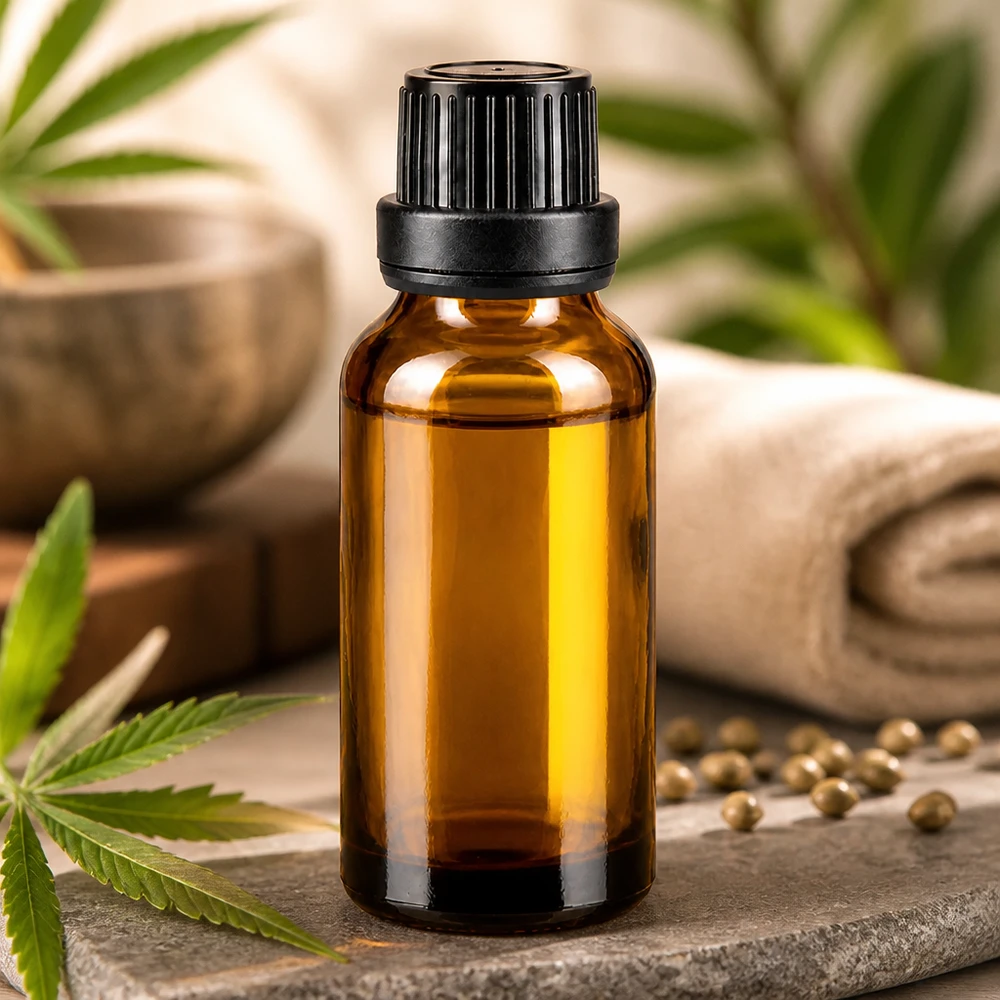 Flacon de pharmacie brun de 20 ml avec compte-gouttes de 2 mm pour huile de CBD et extraits naturels