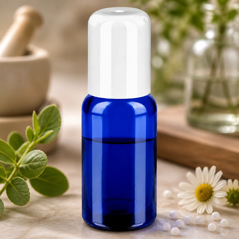 Flacon Roll-On 20ml blanc STD BlueLine UT18/20 Flacon roll-on bleu 20ml STD BlueLine avec bouchon à rouler blanc hygiénique pour les huiles