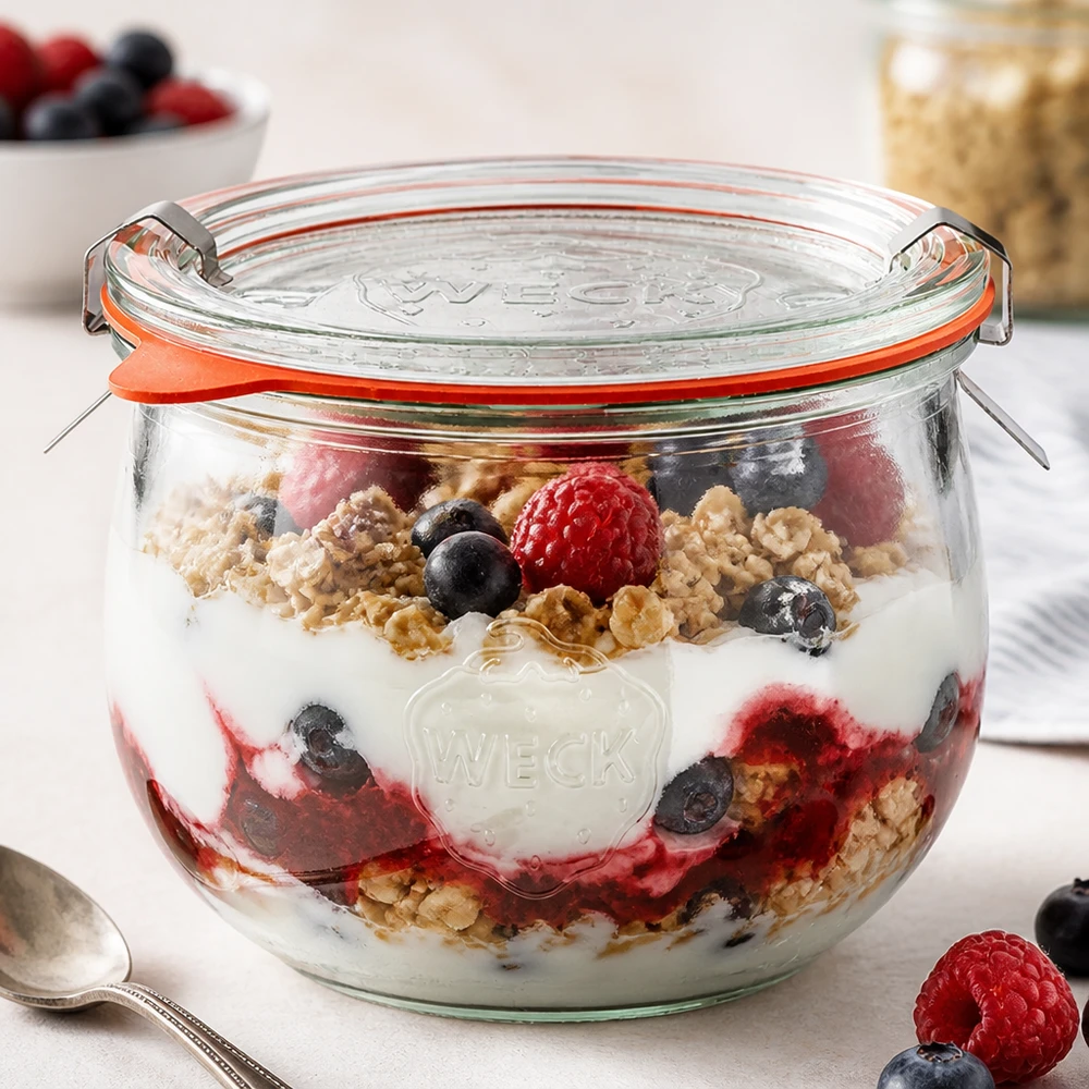 WECK Verre tulipe 580ml RR100 comme verre parfait avec yaourt, baies et granola, parfait pour les desserts et le petit déjeuner