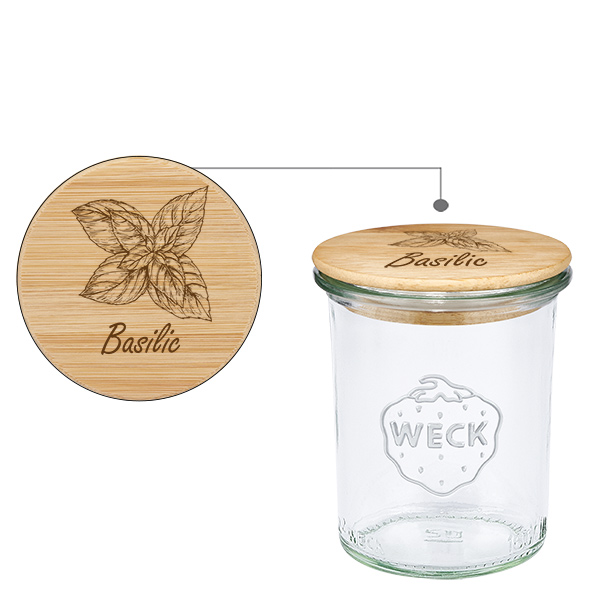 Couvercle en bois "Basilic" avec verre WECK 160ml