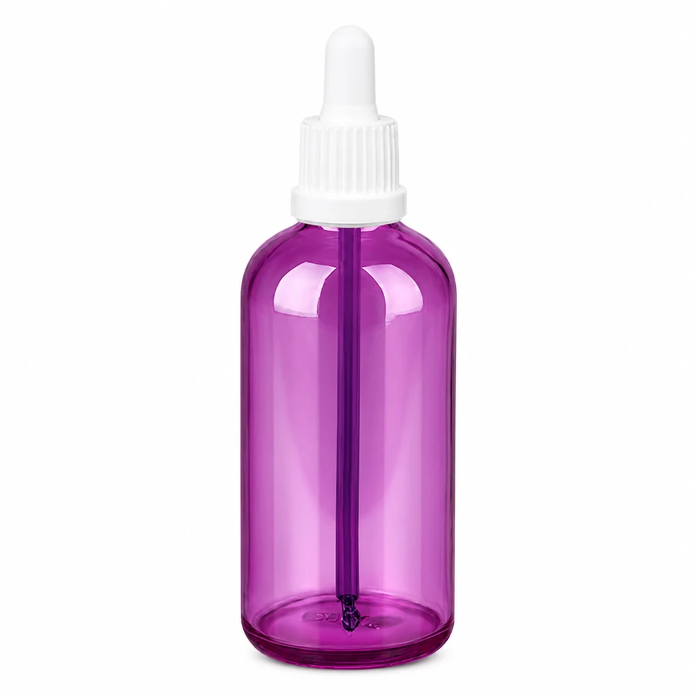 Flacon pipette 100ml blanc originalité bouchon à vis PurpleLine UT18/100 Bouteille transparente pourpre 100ml avec Dropper Cap pour préparations liquides