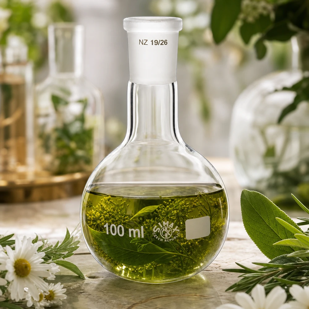 Ballon à fond plat 100 ml à col étroit, en verre borosilicate avec rodage normalisé 19/26 Infusion végétale en flacon à fond plat de 100 ml - équipement de laboratoire pratique avec coupe normalisée 19/26