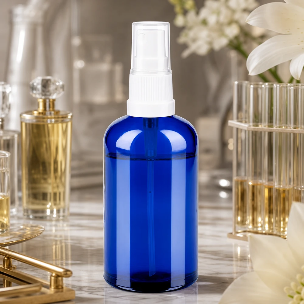 100ml spray blanc/tr. STD BlueLine UT18/100 Vaporisateur transparent 100ml bleu avec diffuseur blanc idéal pour les parfums et les sprays d'ambiance