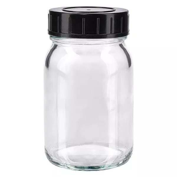 Bouteille à col large 200ml en verre clair avec couvercle vissant